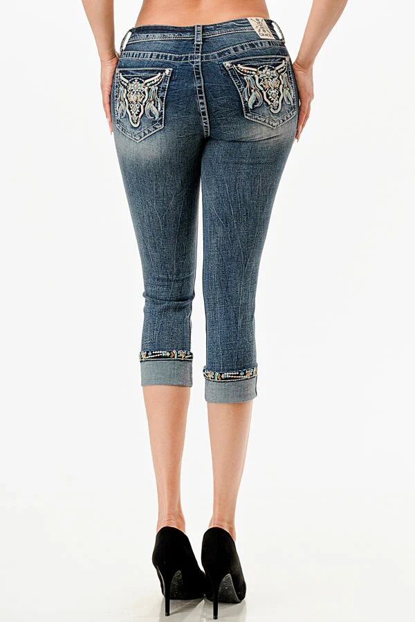 Grace In LA Girl's Cattle Feather Embellished Capri Jean