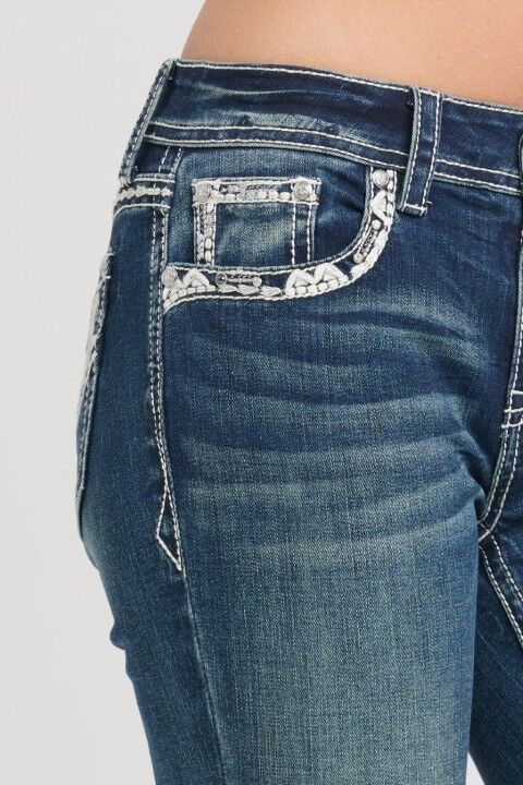 Grace In LA Girl's Embroidery Detail Flare Jeans