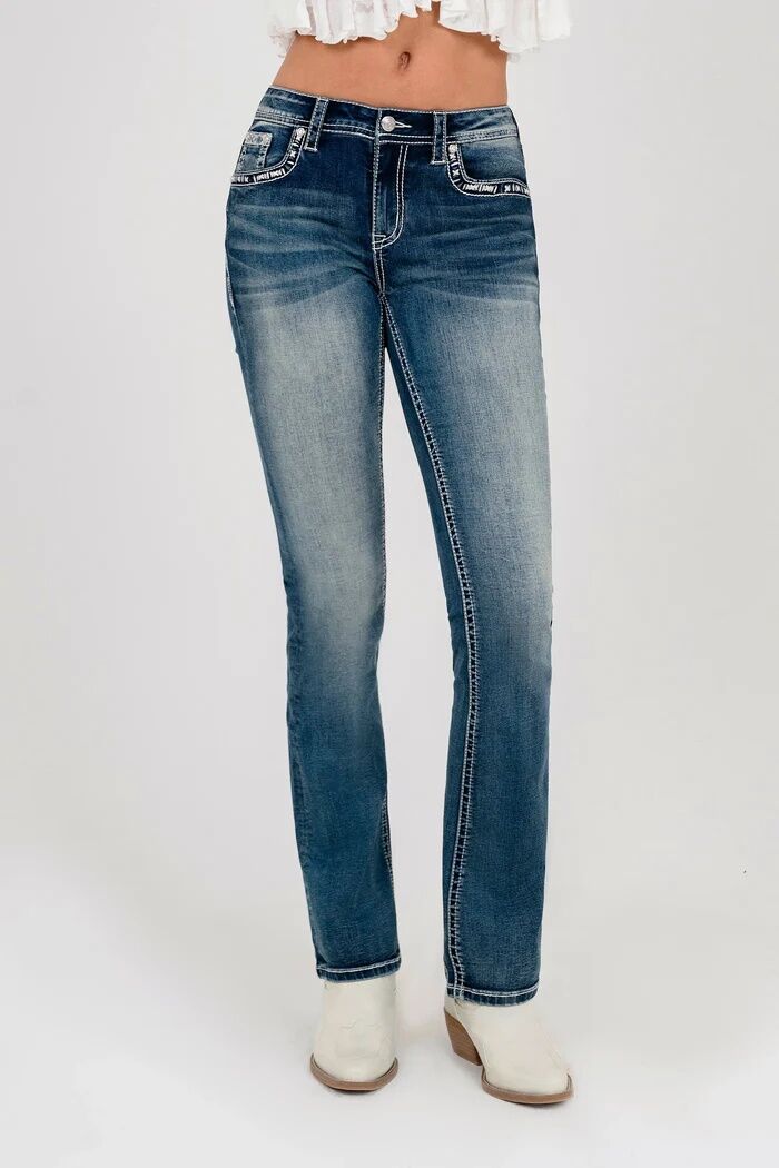 Grace in LA Girl's Aztec Embroidered Faux Flap Bootcut Jean