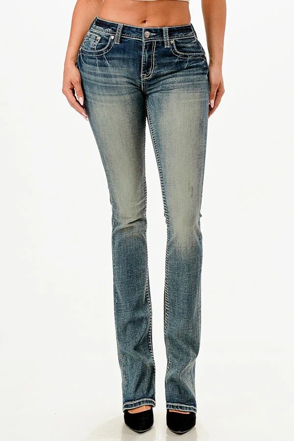 Grace In LA Women's Paisley Embellished Rhinestone Plus Size Jeans