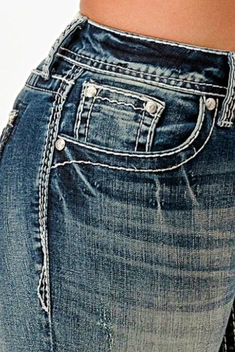 Grace In LA Women's Paisley Embellished Rhinestone Plus Size Jeans