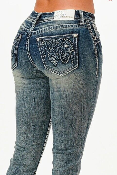 Grace In LA Women's Paisley Embellished Rhinestone Plus Size Jeans