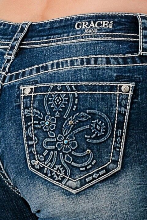 Grace In LA Women's Flu De Lee 3D Mid Rise Bootcut Rhinestone Jeans