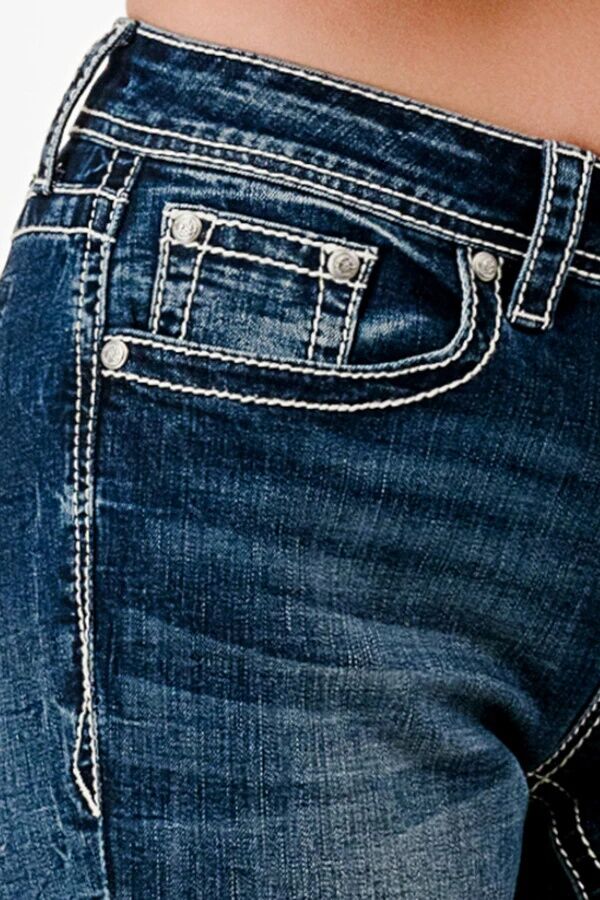 Grace In LA Women's Flu De Lee 3D Mid Rise Bootcut Rhinestone Jeans