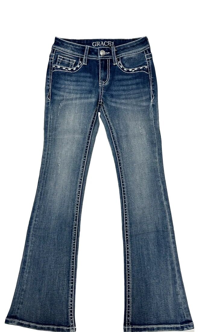 Grace In LA Girl's Butterfly Embroidered Bootcut Jeans