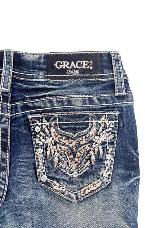 Grace In LA Girl's Steer Head Leopard Trim Bootcut Jean