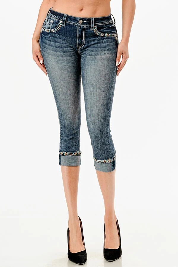 Grace In LA Girl's Cattle Feather Embellished Capri Jean