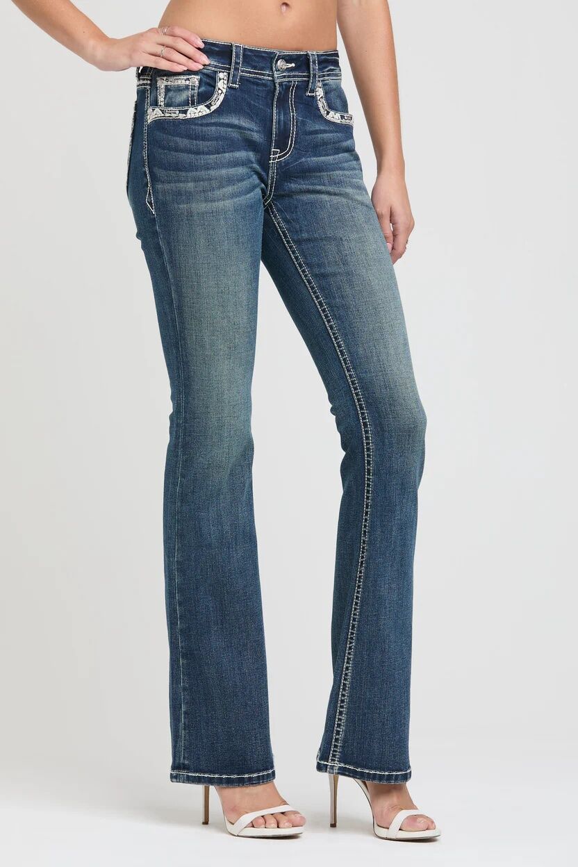 Grace In LA Girl's Western Embroidery Detail Flare Jean