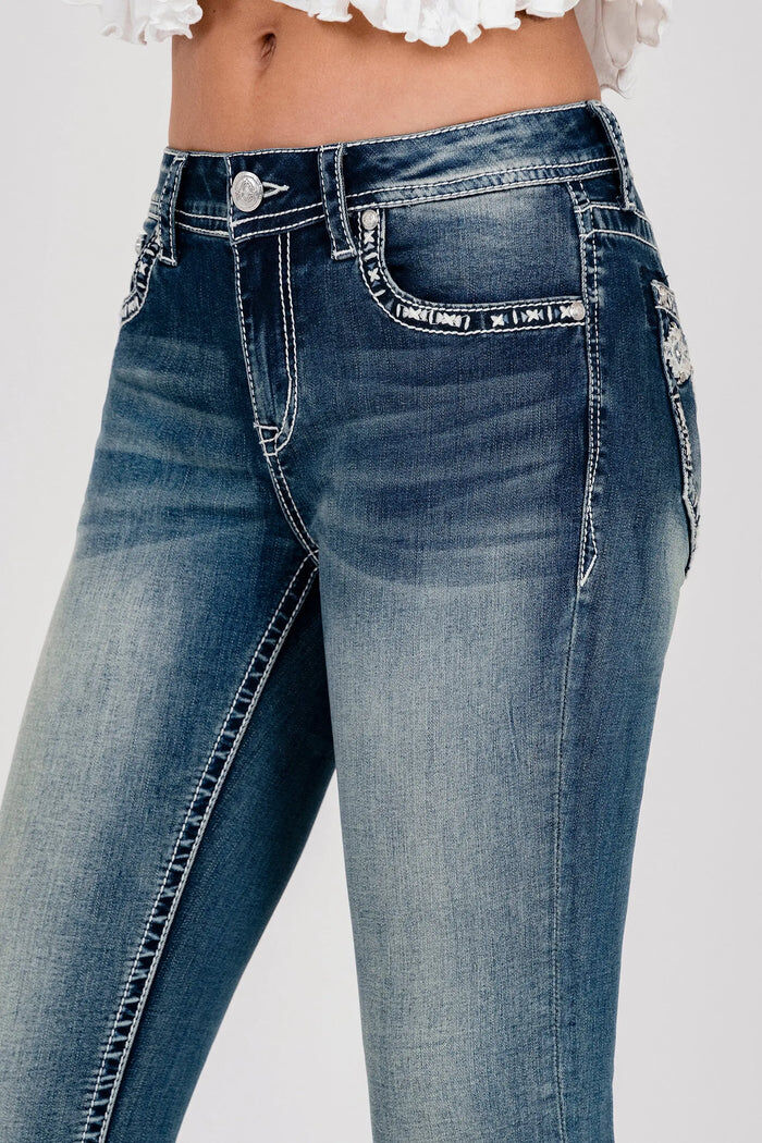 Grace in LA Girl's Aztec Embroidered Faux Flap Bootcut Jean