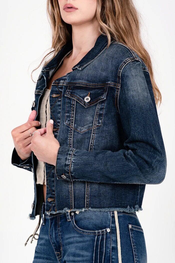 Grace in LA Women's Vintage Denim Jacket in Dark Blue