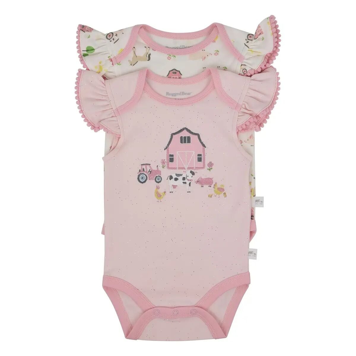 Rugged Bear Girl's Infant Short Sleeve Farm Bodysuits, 2-Pk