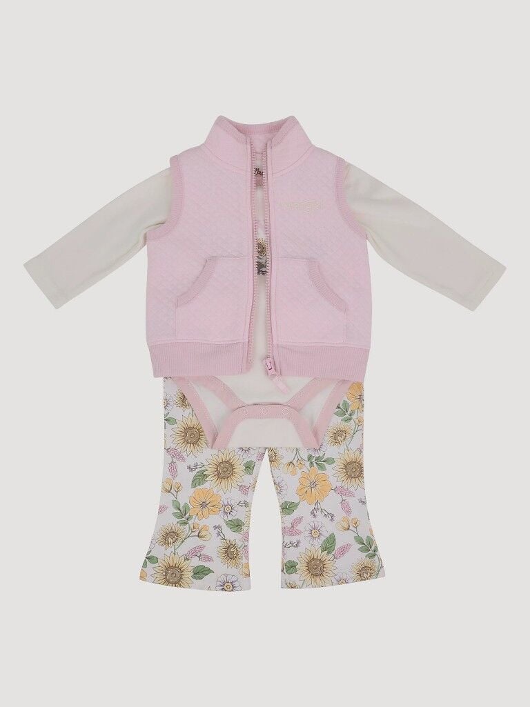 Wrangler Girl's Infant Sherpa 3-Piece Vest Set