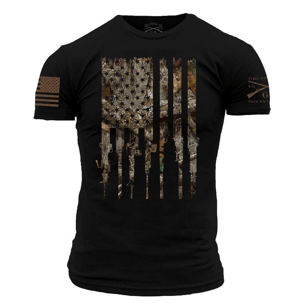 Grunt Style Men's Realtree Edge Rifle Flag T-Shirt