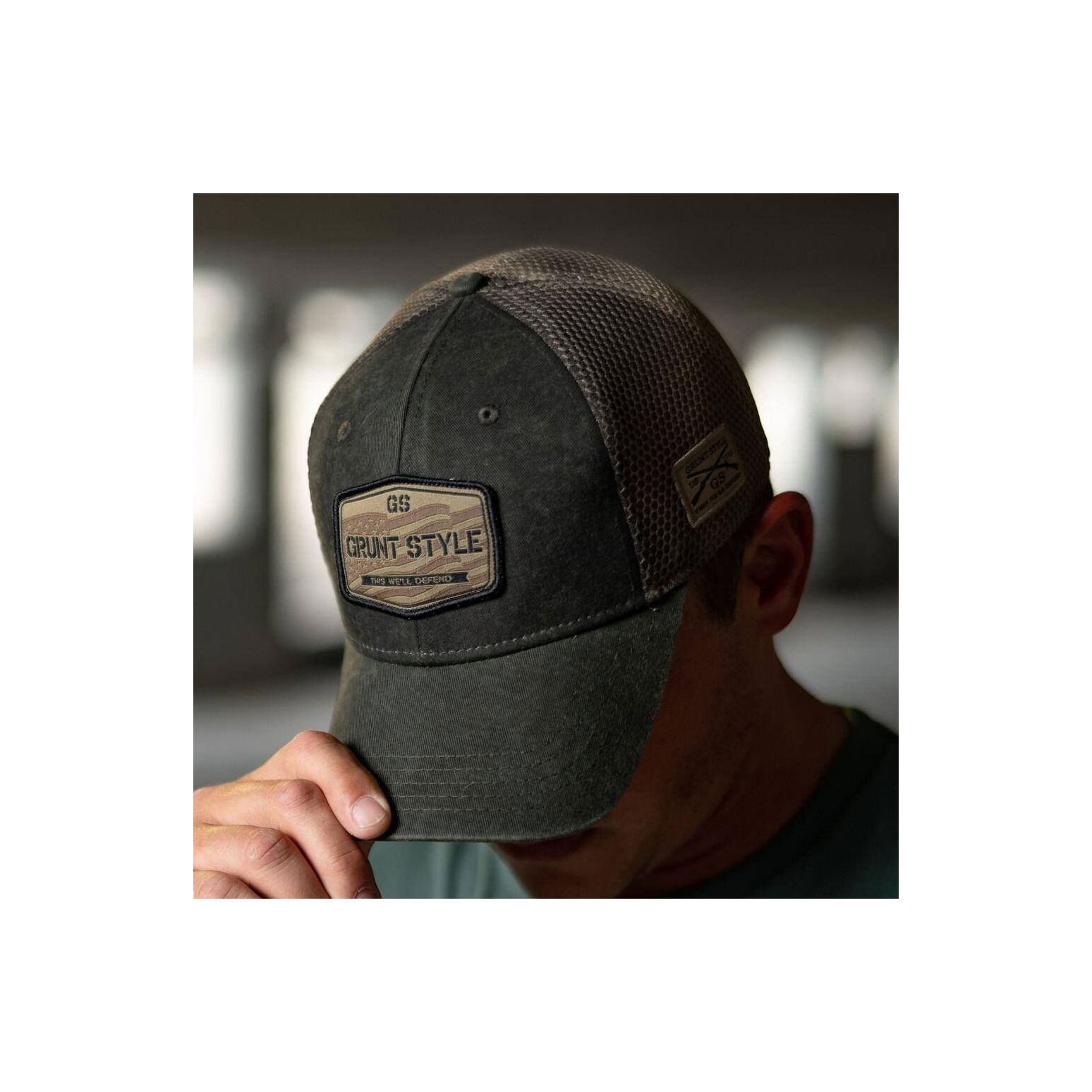 Grunt Style Men's Old Glory Patch Hat in Grey Hats Grunt Style