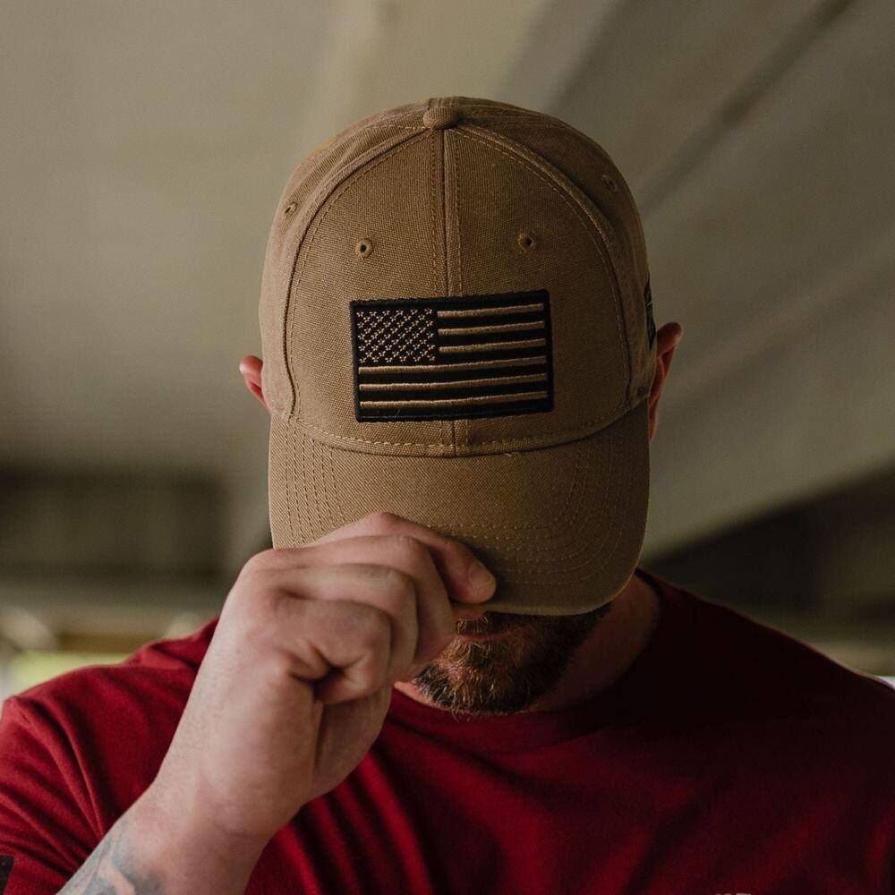 Grunt Style Men's Embroidered American Flag Hat in Brown