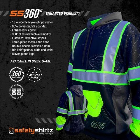 SafetyShirtz Men's SS360° Stealth Topo Type O Enhanced Visibility Reflective Safety Hoodie