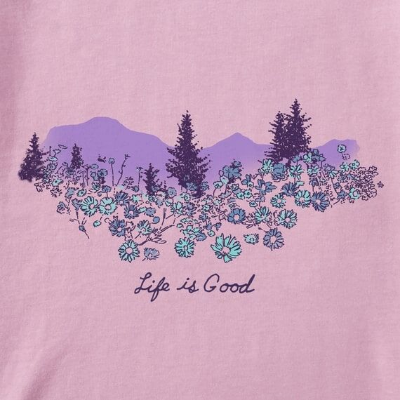 Life Is Good Women's Flower Garden Crusher-LITE V-Neck T-Shirt in Violet Purple
