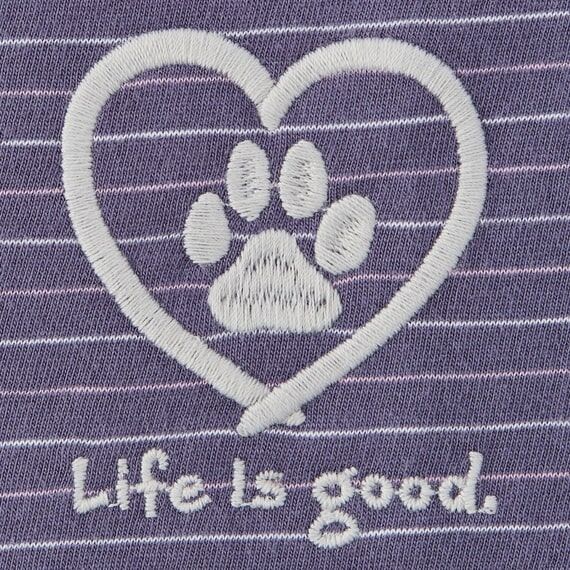 Life Is Good Women's Pet Paw Heart Long Sleeve Striped Crusher-LITE Hooded T-Shirt
