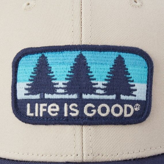 Life Is Good Men's Three Pine Patch Trucker Hat in Bone