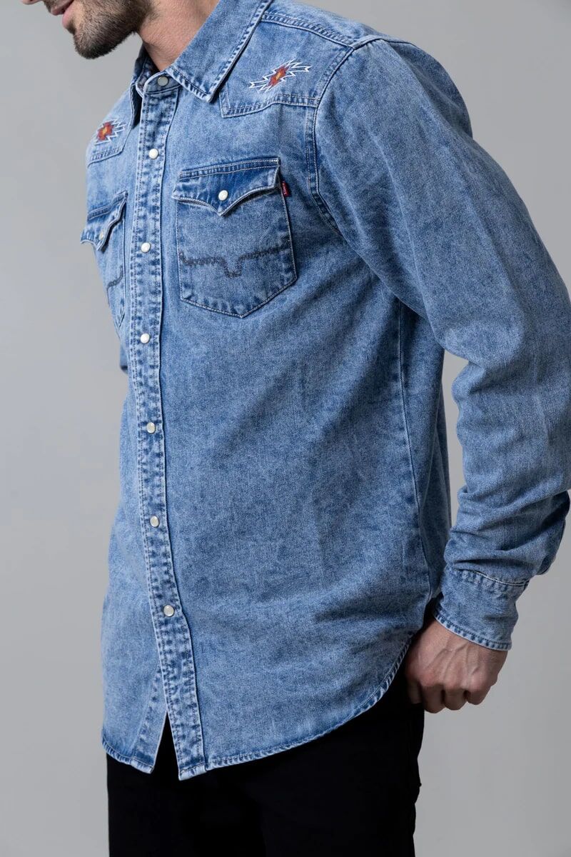 Kimes Ranch Men's Durango Denim Shirt in Indigo Blue