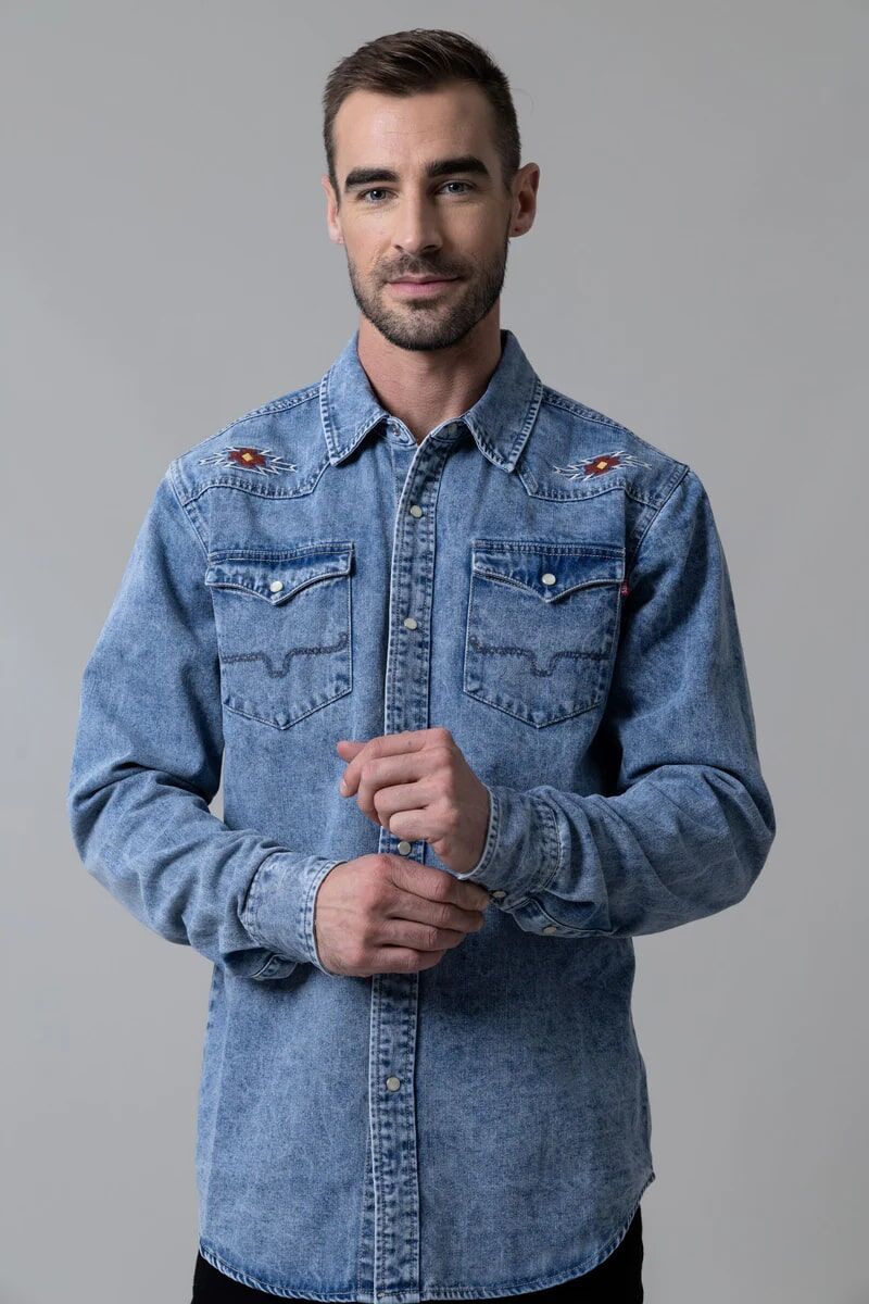 Kimes Ranch Men's Durango Denim Shirt in Indigo Blue