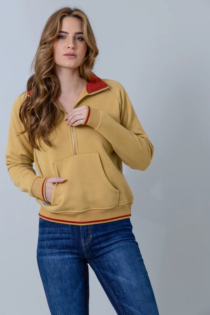 Kimes Ranch Women's Malta Cropped 1/4 Zip Sweatshirt in Maize