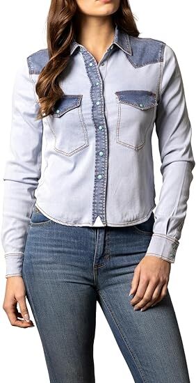 Kimes Ranch Women’s Rayna Cropped Slim Fit Denim Shirt