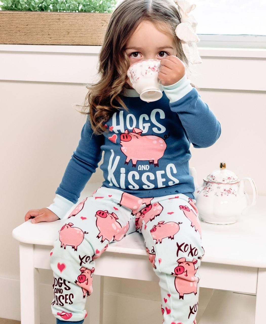 LazyOne Kids' Hogs & Kisses Long Sleeve PJ's