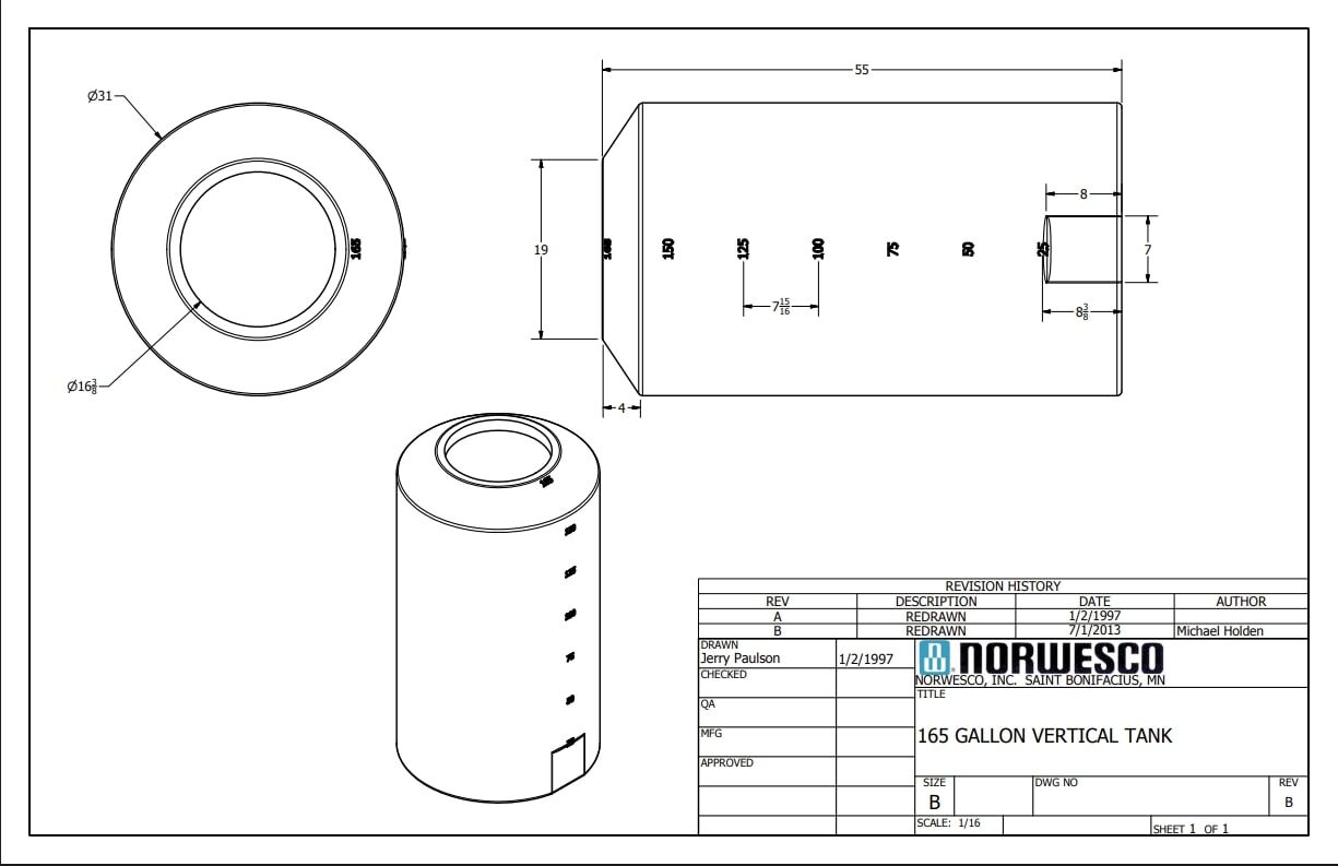 Norwesco White Vertical Liquid Storage Tank, 165-Gal