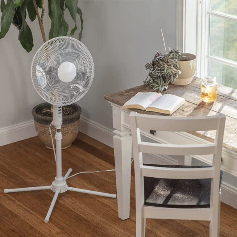 Beyond Breeze White Mechanical Oscillating Stand Fan, 16-In