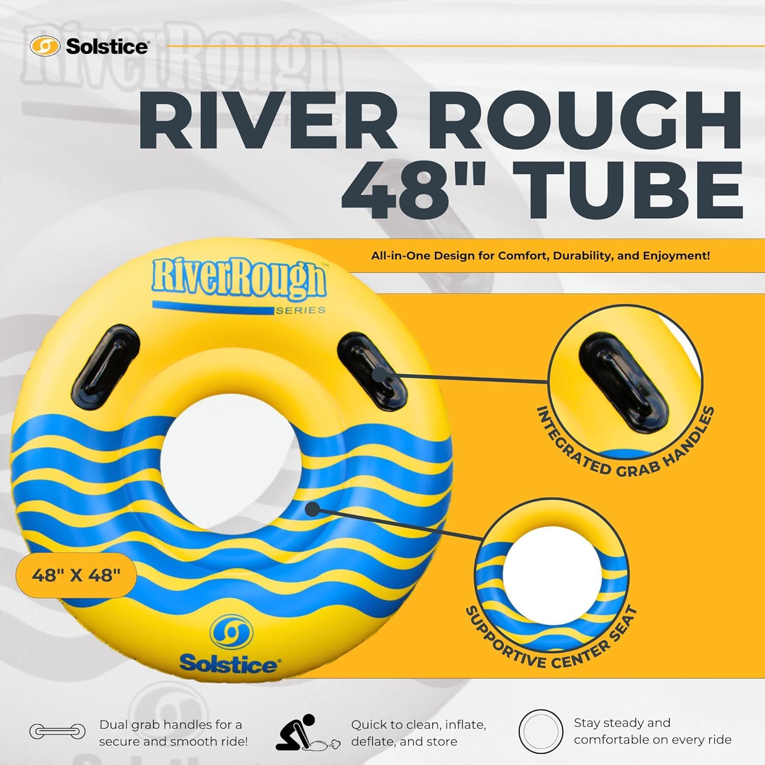 Solstice RiverRough Series 1 Person Large Inflatable River Raft Tube, 48-In