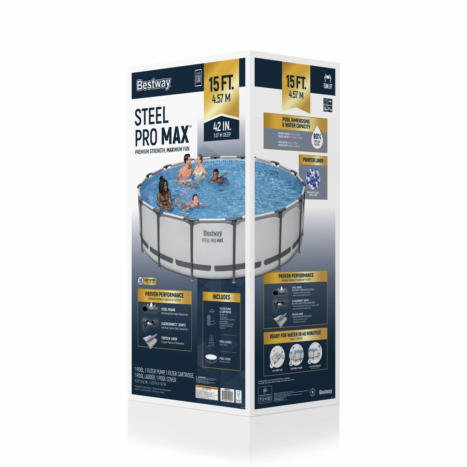 Bestway Steel Pro MAX Above Ground Pool Set, 15-Ft x 42-In