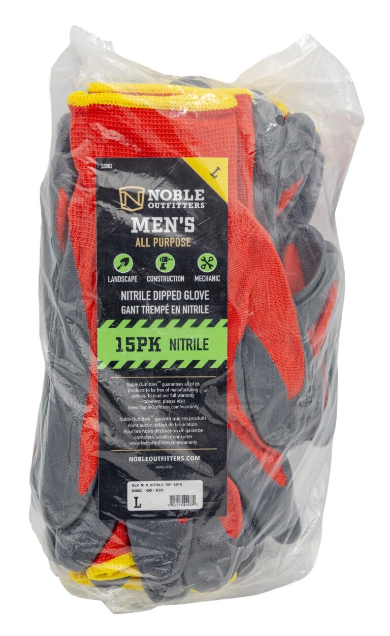 Noble Outfitters Men's Nitrile Dipped Gloves, 15-Pk