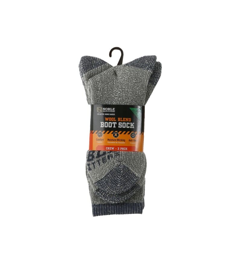 Noble Outfitters Men's Wool Blend Crew Sock, 3-Pk