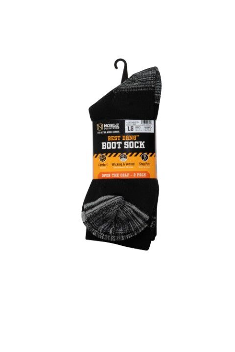 Noble Outfitters Men's The Best Dang Boot Sock Over The Calf 2-Pk in Black