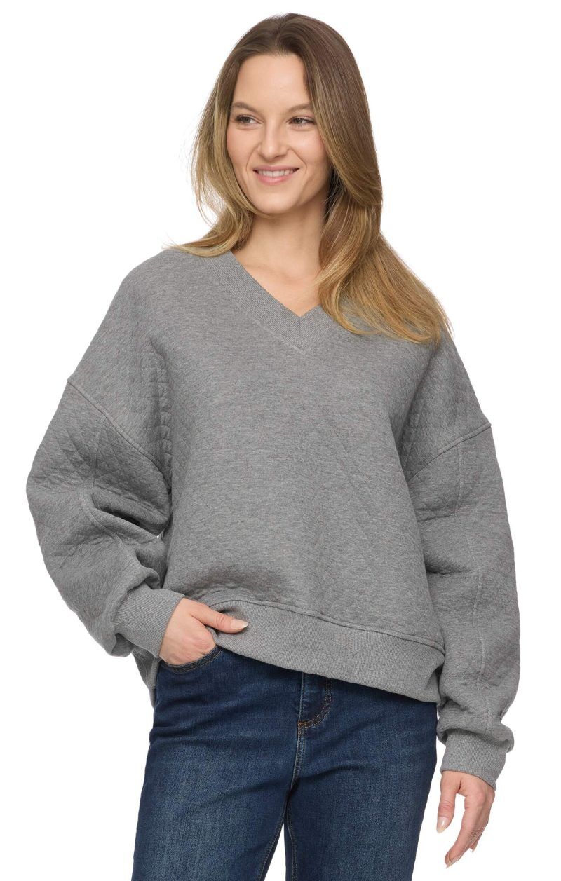 Threadgrit Women's Abigail Quilted V-Neck Pullover