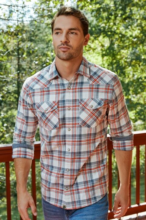 Threadgrit Men's Carter Vintage Washed Western Shirt in Red