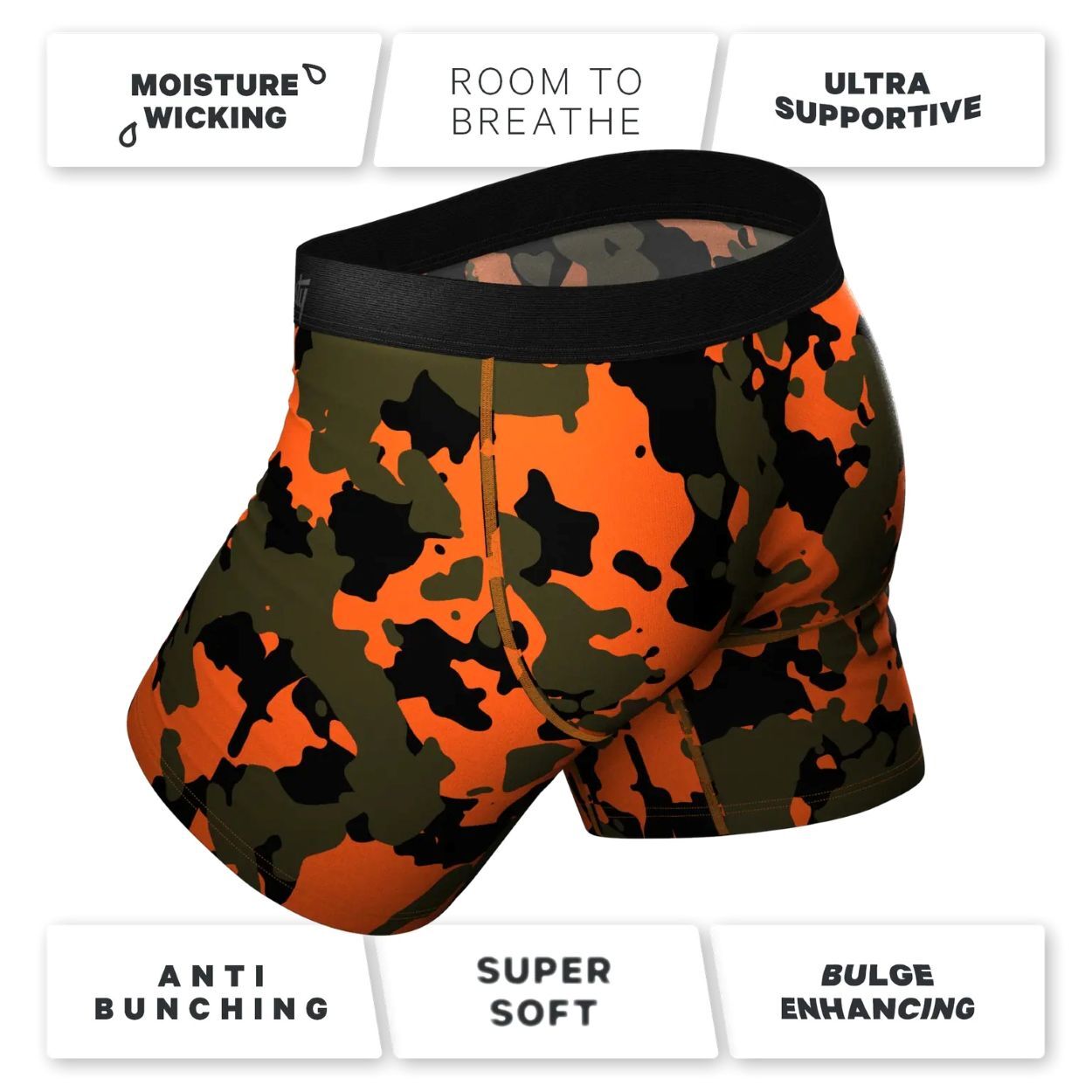 Shinesty Men's The Bambi Bunchers Orange Camo Deer Ball Hammock Pouch Underwear With Fly