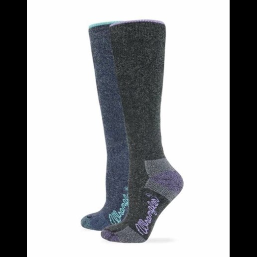 Wrangler Women's Angora Blend Cushioned Knee High Boot Sock 2 pair in Charcoal