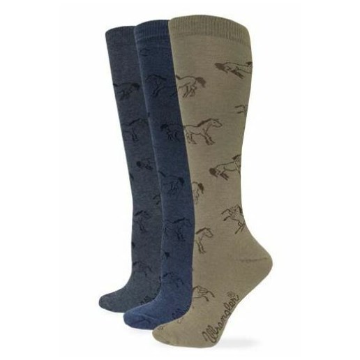 Wrangler Women's Horse Pattern Knee High Socks in Denim