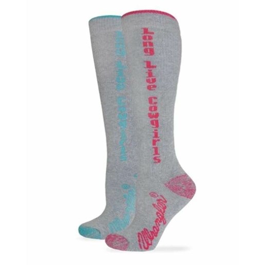 Wrangler Women's Long Live Cowgirls Tall Boot Sock 1 Pair in Gray/Pink