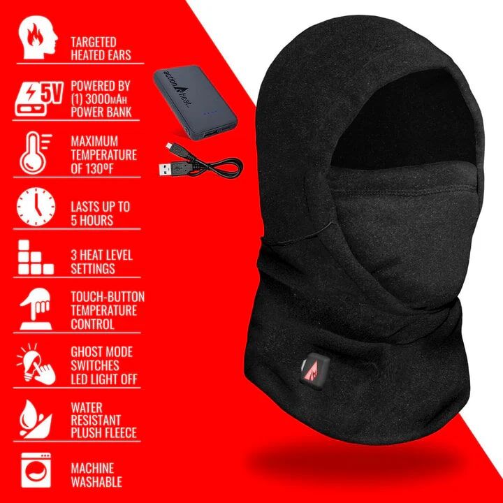 ActionHeat Men's 5-Volt Battery Heated Fleece Balaclava in Black