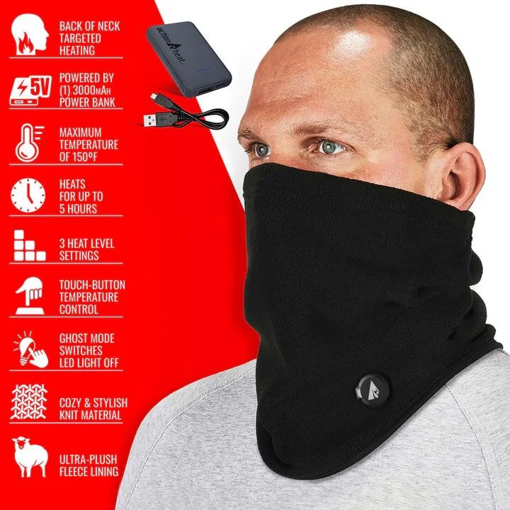 Action Heat Men's 5-Volt Battery Heated Fleece Gaiter in Black