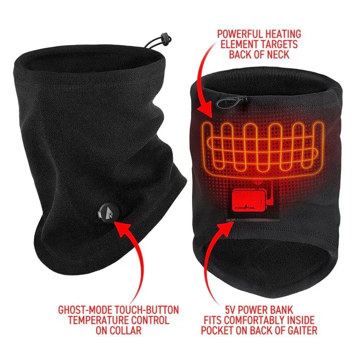 Action Heat Men's 5-Volt Battery Heated Fleece Gaiter in Black