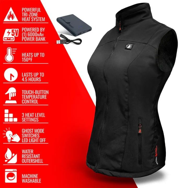ActionHeat Women's 5-Volt Softshell Battery Heated Vest in Black