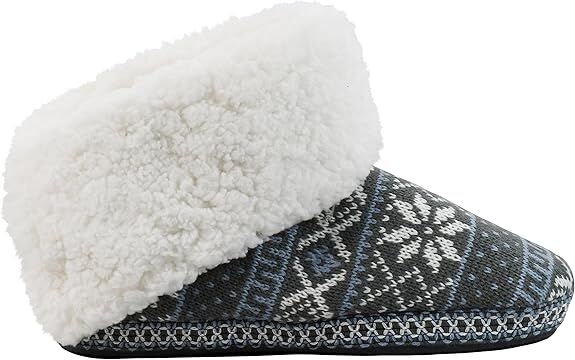 Muk Luks Women's Melinda Bootie Slipper in Grey Snowflake