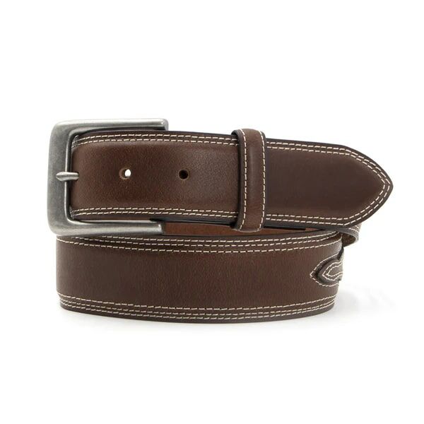 AndWest Men's 1 1/2-In Double Contrast Stitch With American Flag Overlays Belt in Brown