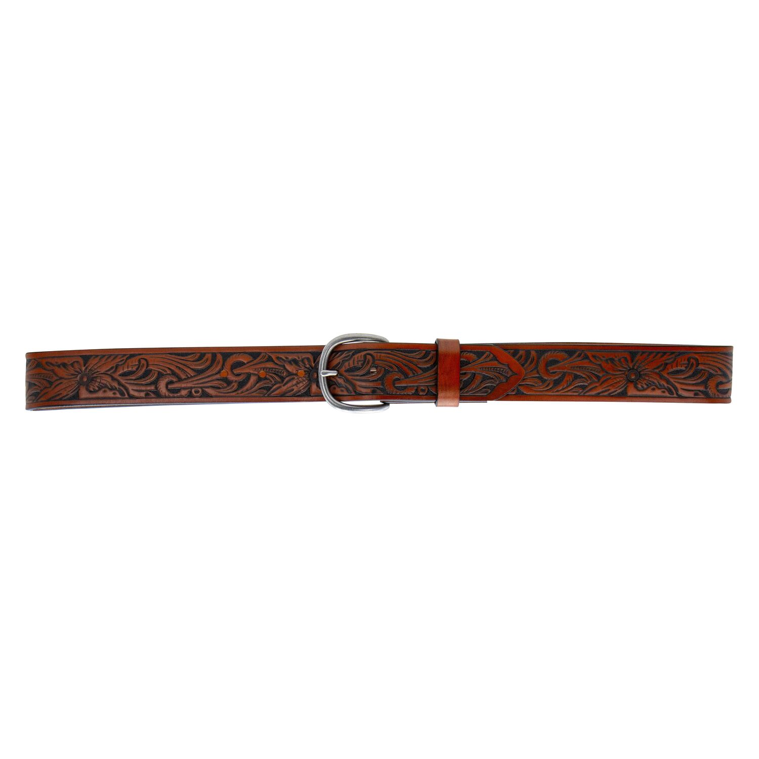 AndWest Men's 1 1/2-In Floral Tooled Belt in Brown