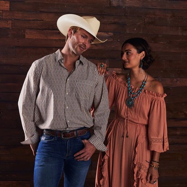 AndWest Men's 1 1/2-in Center Stitched With Tooled Billets Belt in Brown/Black