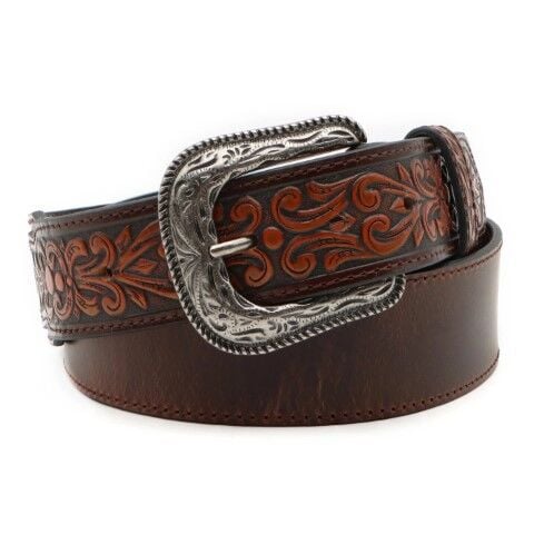 AndWest Men's 1 3/4-In - 1 1/2-In Floral Tooled Billets Belt in Brown